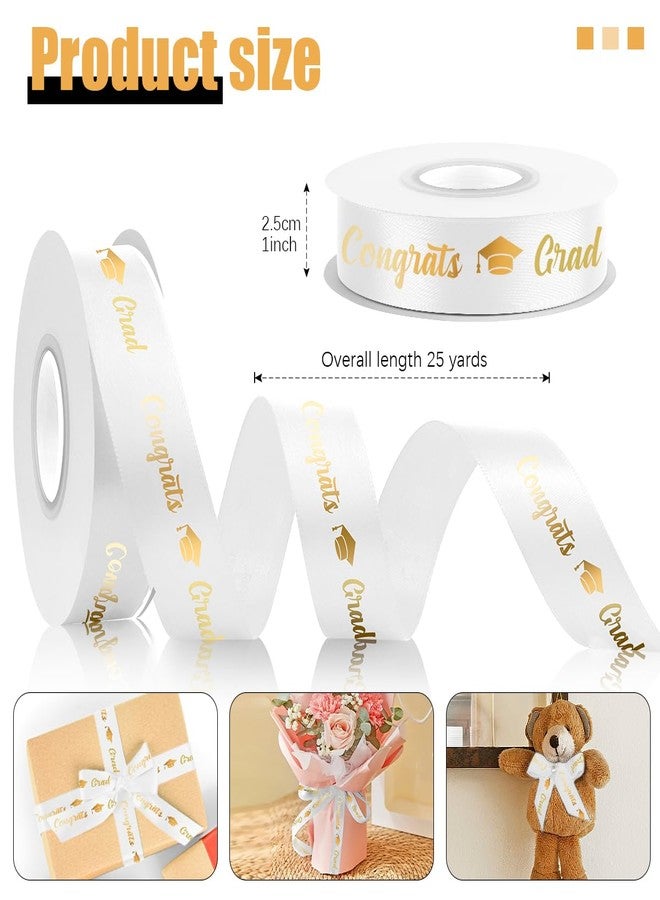 STARKET Class of 2025 Ribbon for Flower Bouquet 25 Yards White 1 Inch 2025 Congrats Grad Ribbon Graduation Season Ribbons for DIY Craft Gift White Ribon Leis for Graduation Bouquet - Image 2